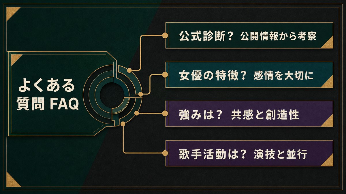 森七菜のMBTIに関する公式診断、女優の特徴、強み、歌手活動のFAQを整理した画像