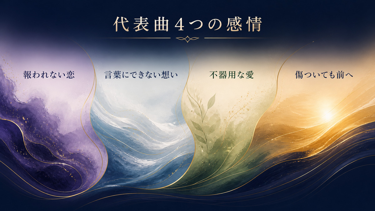Official髭男dismの代表曲に表れる4つの感情を整理した要約画像