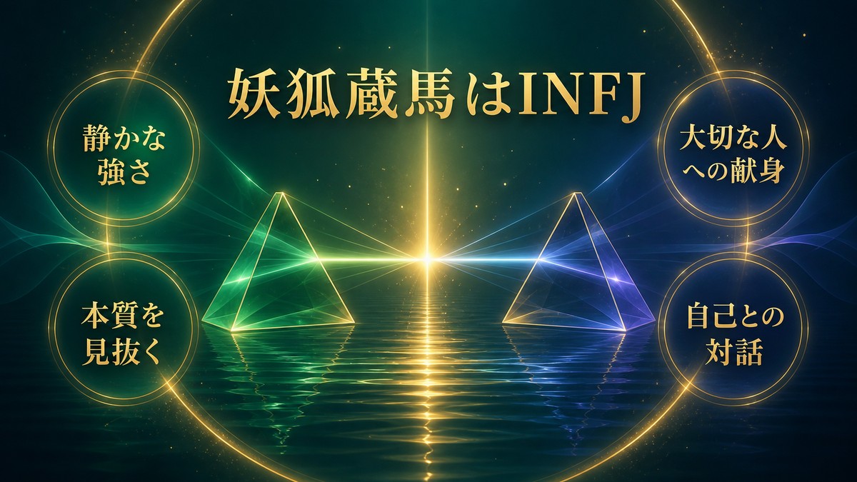 妖狐蔵馬のINFJらしさを静かな強さ・本質を見抜く力・大切な人への献身・自己との対話でまとめた画像