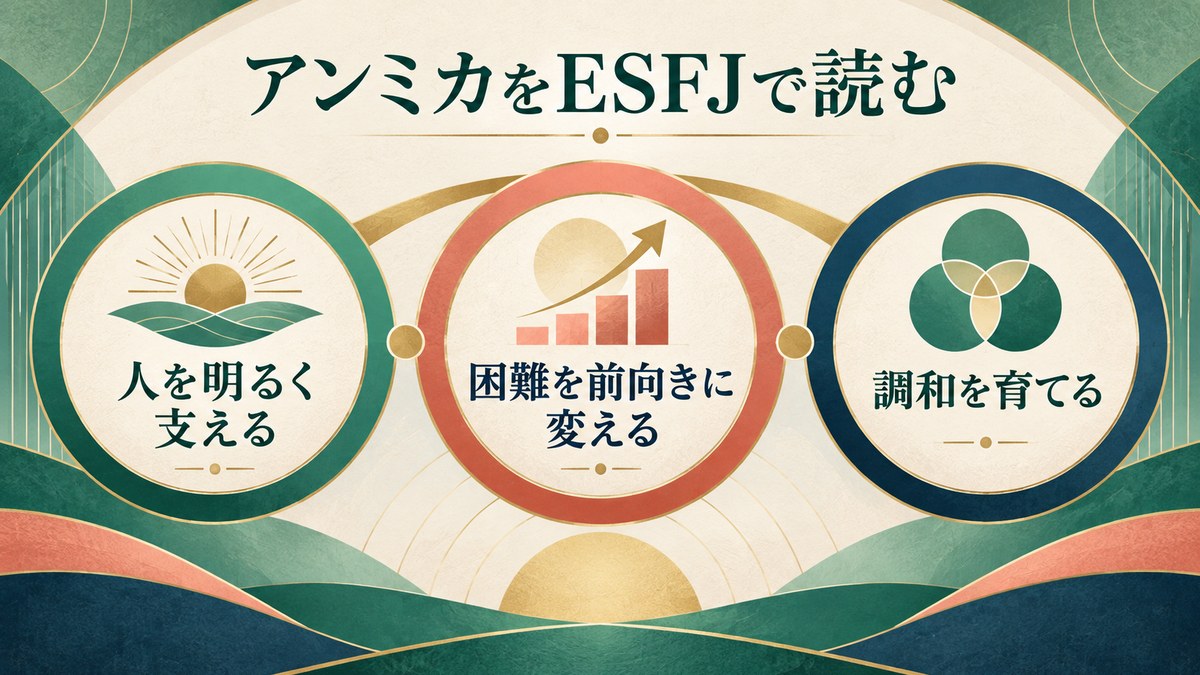 アンミカを人を明るく支える・困難を前向きに変える・調和を育てるESFJとしてまとめた画像