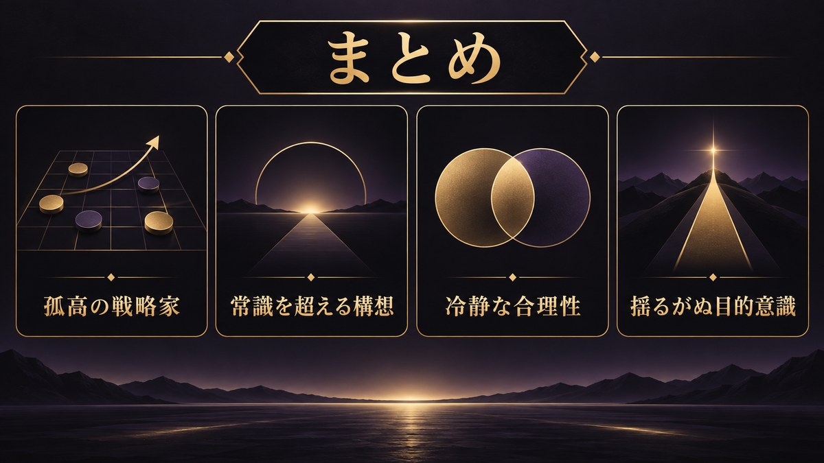 垣根帝督を孤高の戦略家・構想力・合理性・目的意識でまとめた画像