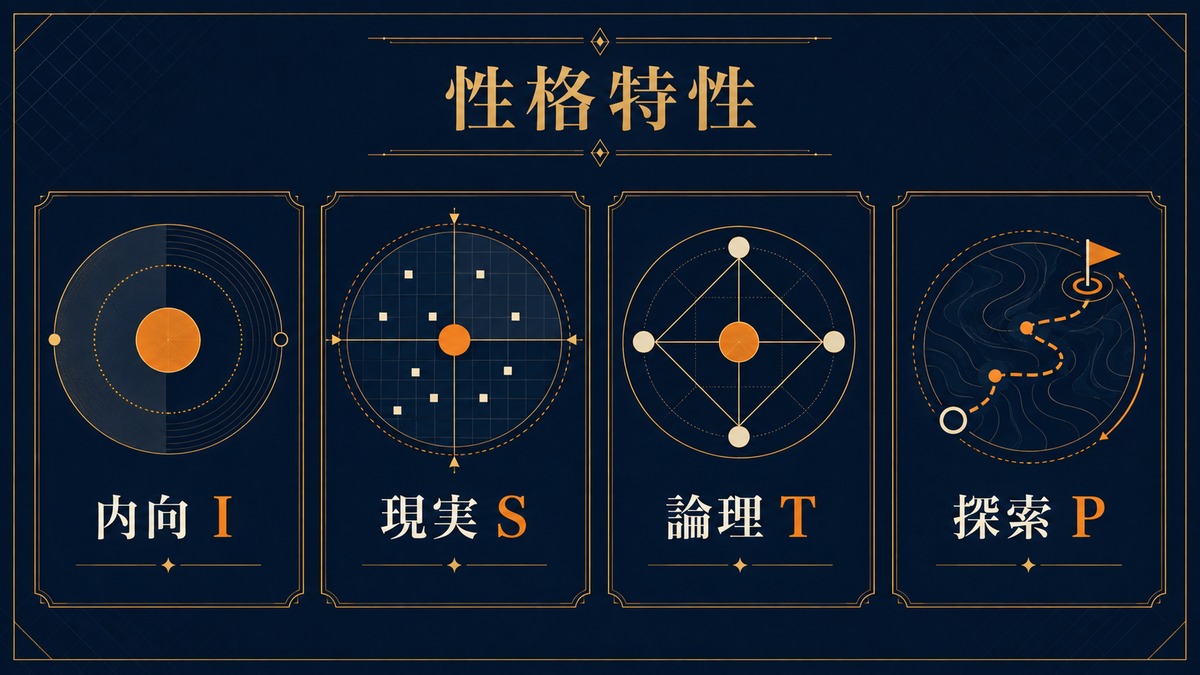 ISTP・職人の内向・現実・論理・探索の4軸を示す画像