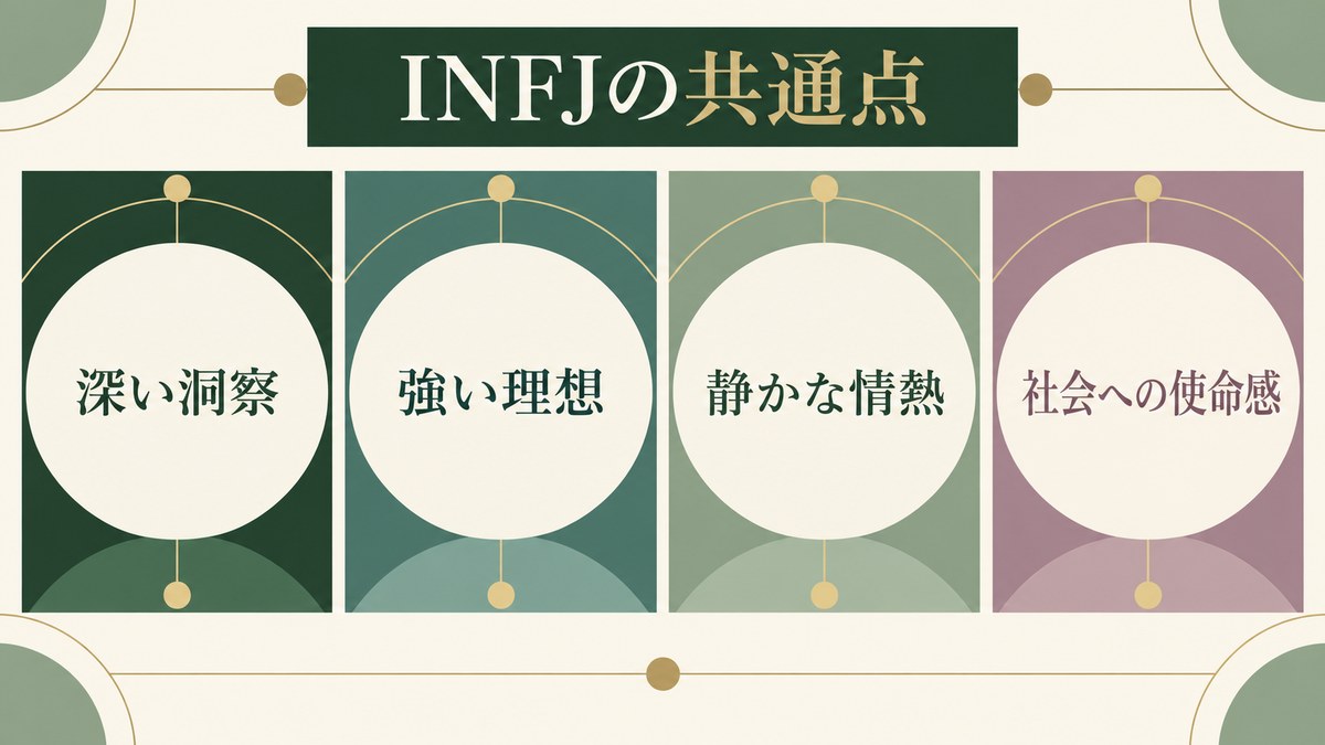 他のINFJ(提唱者)の性格特性を持つ芸能人を要点で整理したImage2図解