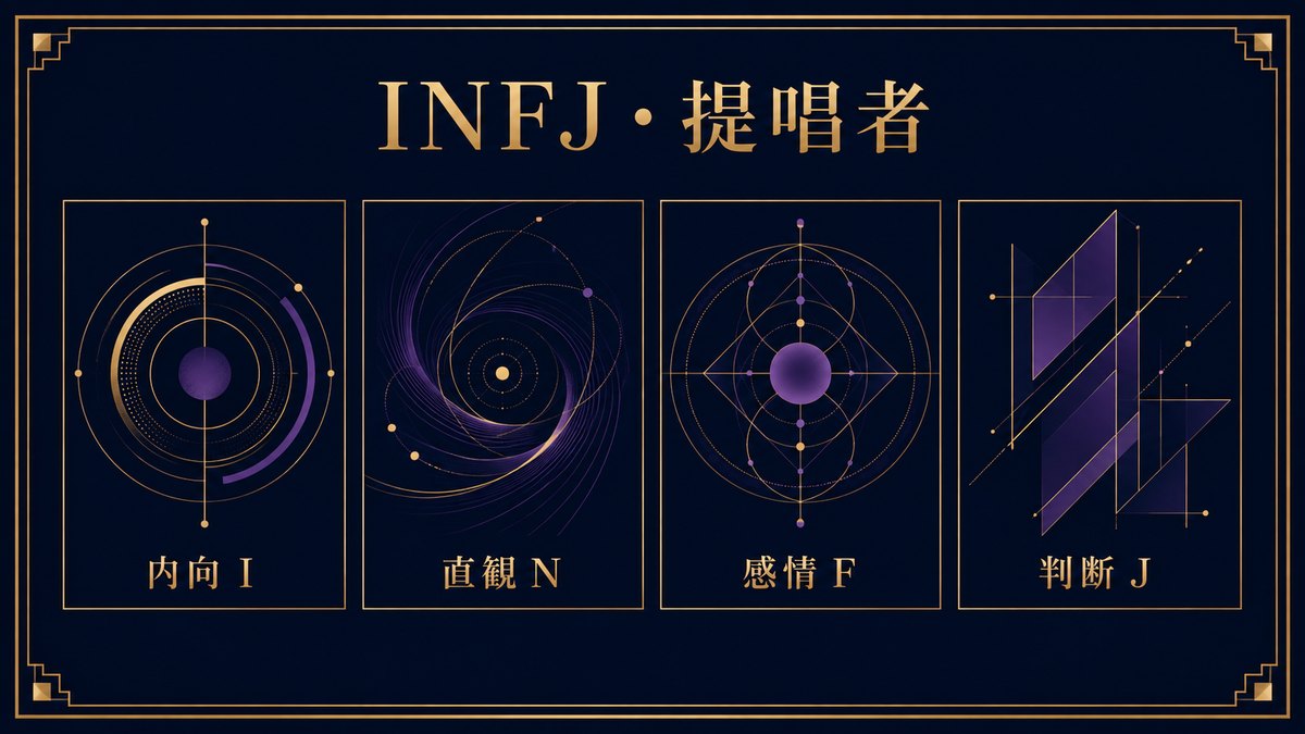 INFJ・提唱者の内向・直観・感情・判断の4軸を示す画像
