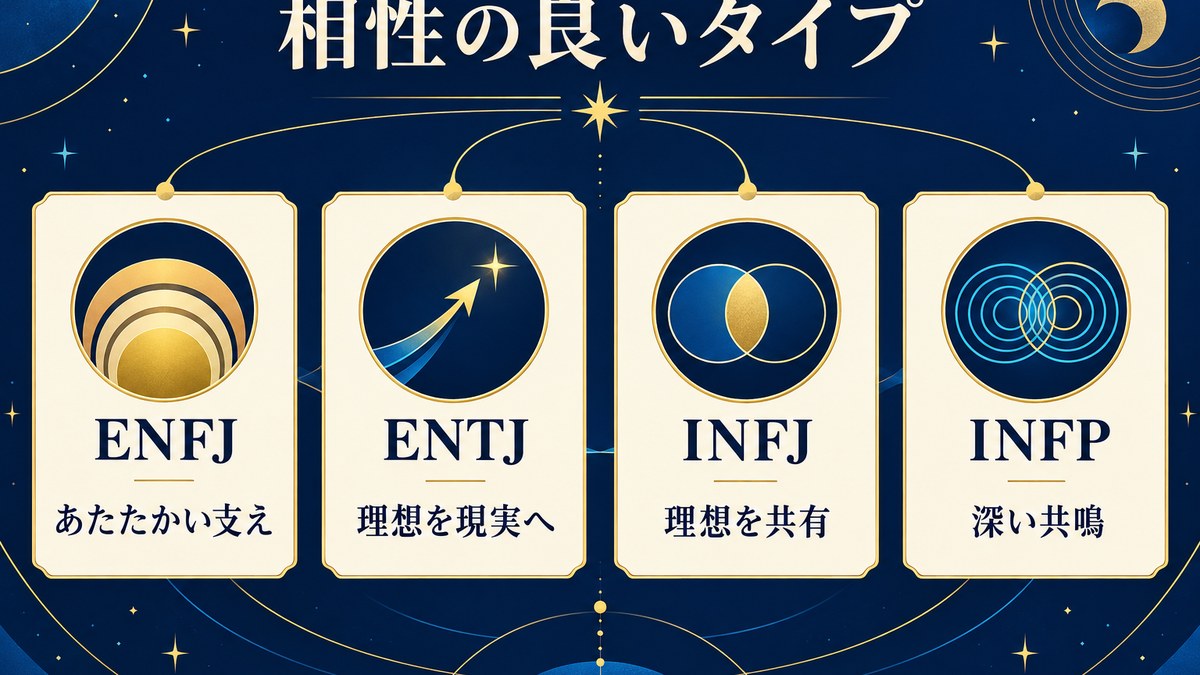 INFPと相性の良いENFJ・ENTJ・INFJ・INFPの関係性を示す画像
