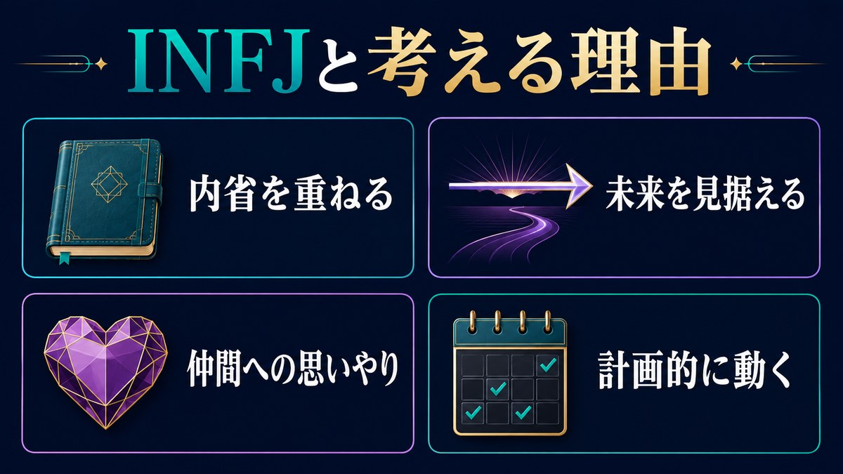 ピッコロをINFJと考える理由を内省・未来・思いやり・計画で示す画像